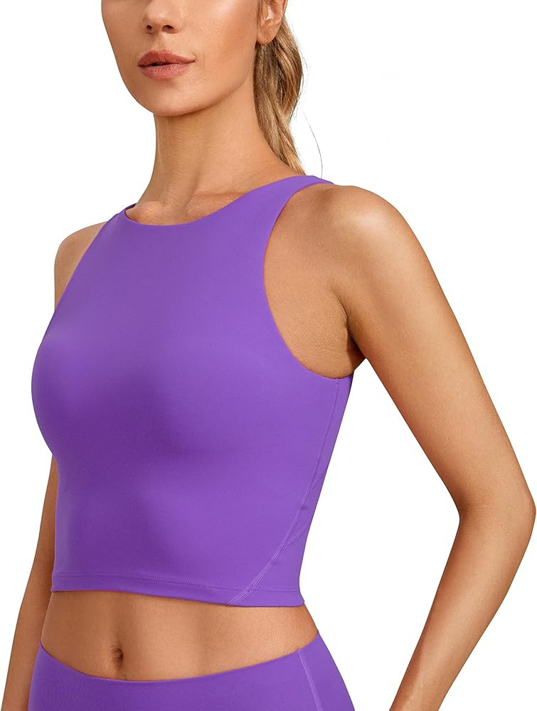 CRZ YOGA Butterluxe Womens High Neck Longline Sports Bra - U Back Padded Crop Workout Tank Top with Built in Pads Royal Lilac X-Large at Amazon Women\u2019s Clothing store | Amazon (US)