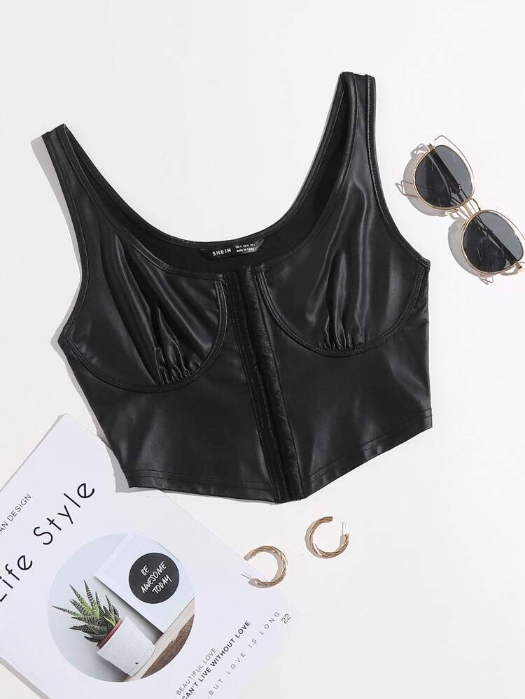 SHEIN ICON Faux Leather Bustier Cropped Tank Top | SHEIN