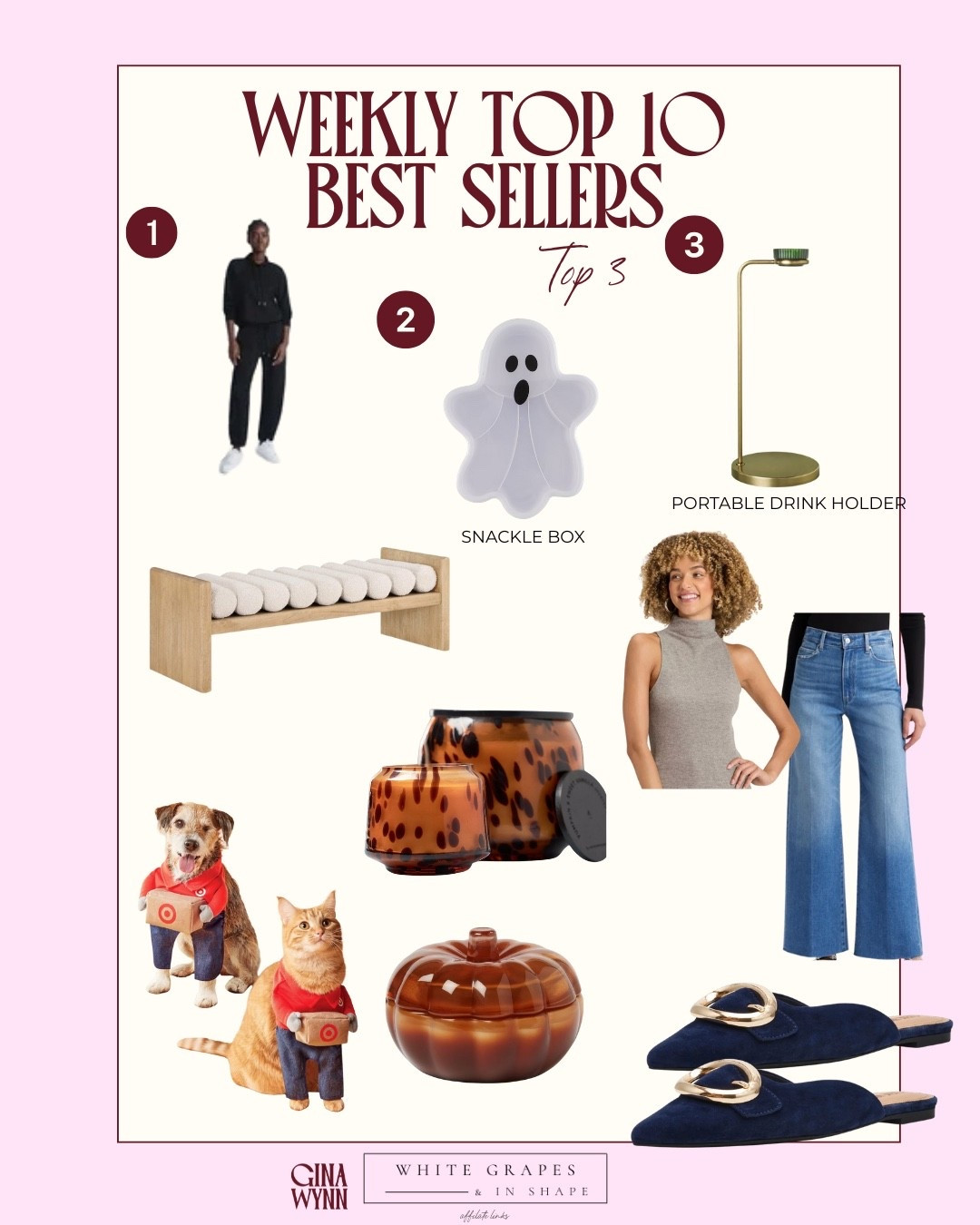 Weekly Beat Sellers! 
Your favorites bought from @whitegrapesandinshape

Pet costumes/ fall candles/ snackle box/ wide leg jeans 

#LTKSeasonal #LTKStyleTip #LTKPets