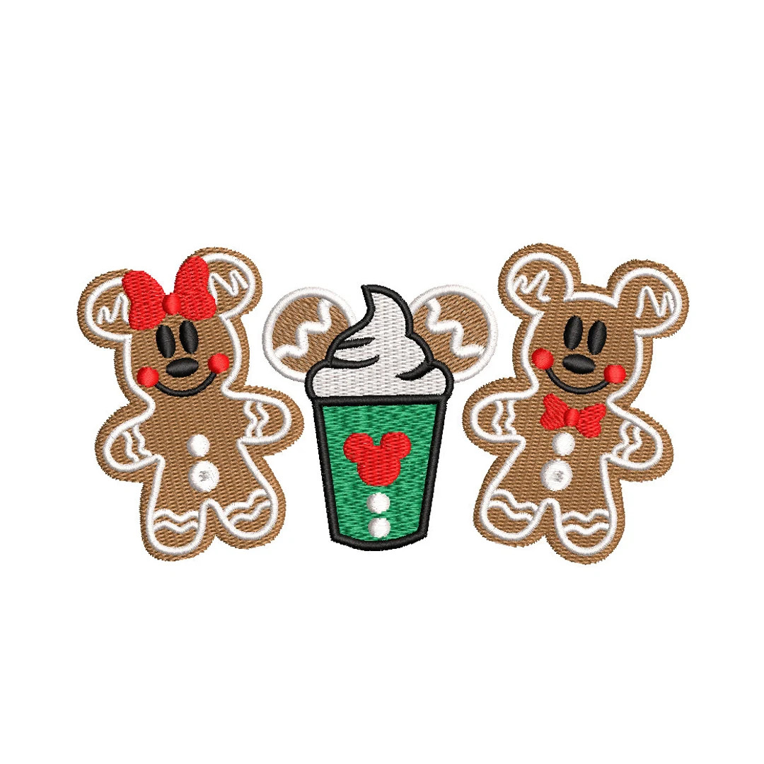 Gingerbread Cookies, Mickey and Minnie Coffee cup. Christmas Machine Embroidery Design. | Etsy (US)