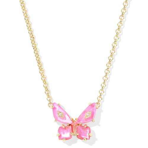 Kendra Scott Bianca Butterfly Short Pendant Necklace, 14K Gold-Plated Brass, Fashion Jewelry for Women, Pink Mix | Amazon (US)