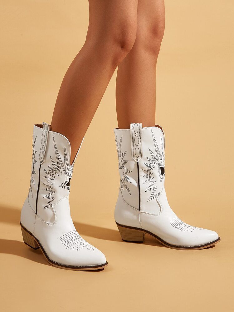 Graphic Chunky Western Boots | SHEIN
