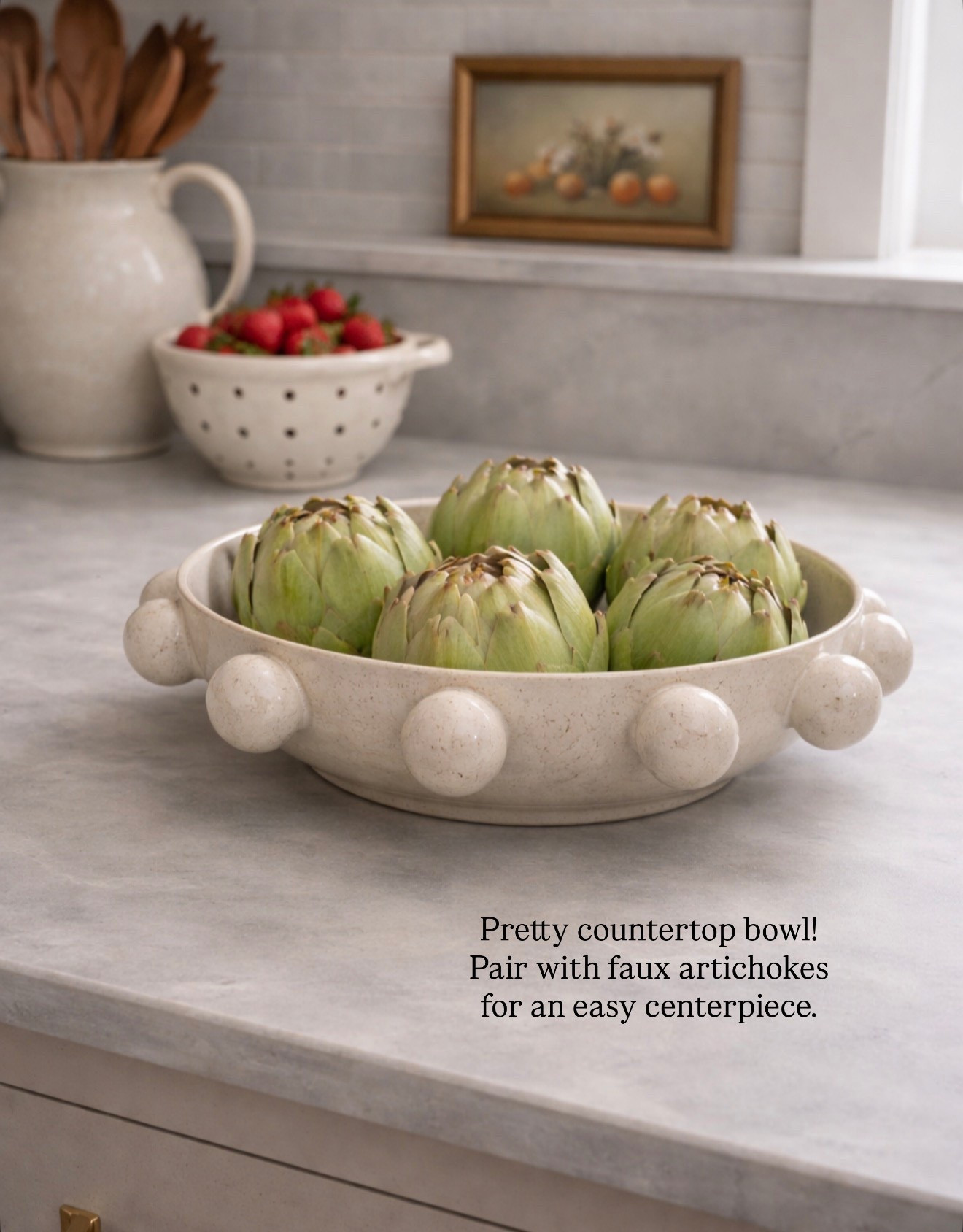 Love this bowl for the kitchen countertop, use faux artichokes for some greenery  

#LTKHome #LTKSaleAlert