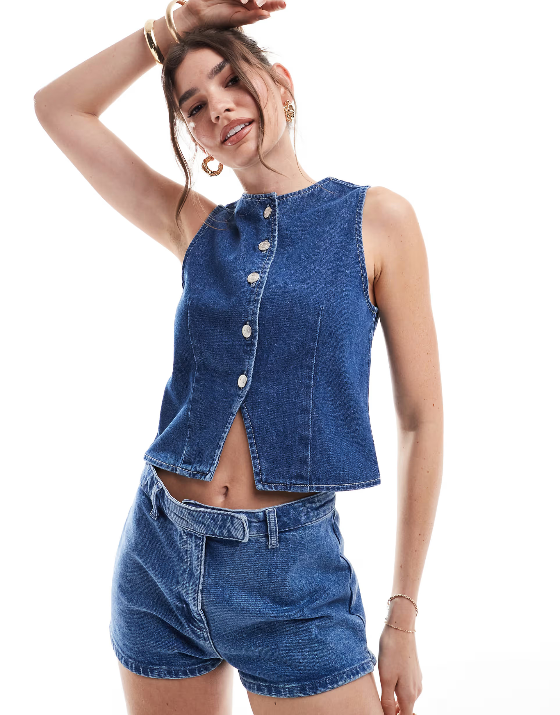 ASOS DESIGN denim waistcoat in mid blue | ASOS (Global)