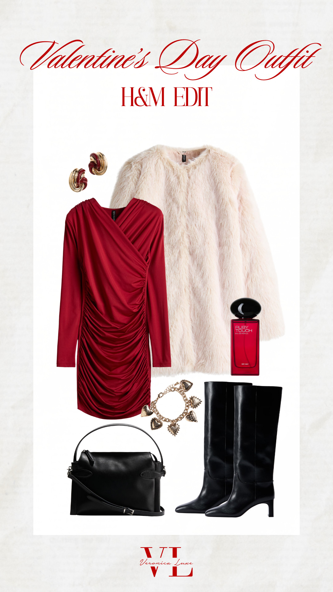 A look that does all the flirting for you. The red ruched dress sets the tone, layered with a faux fur coat, black knee-high boots, and a structured black handbag for contrast. This H&M Valentine’s Day outfit is ideal for date night, Valentine’s dinner, or any night you want a polished but confident women’s night-out look. #LTKStyle #LTKValentines #HMStyle #LTKootd

#LTKU #LTKBeauty #LTKValentine