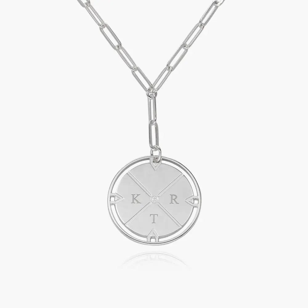 Engraved Compass Necklace - Silver | Oak & Luna (US)
