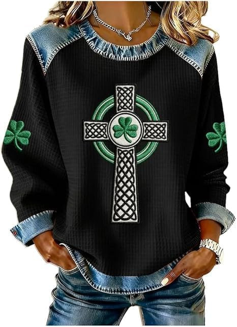 St Patricks Day Sweatshirt Women Long Sleeve Print Pullover Tops Patchwork Blouse St Patricks Day... | Amazon (US)