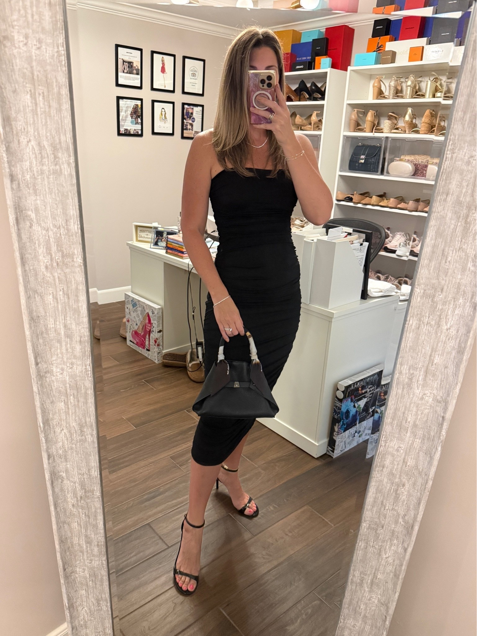 My LBD is currently 70% off! The side ruching makes for a flattering fit and I love the midi length. Finished with my favorite black heels and this fun trapezoid shaped bag. Linking different heel heights so there’s something for everyone! 

Dress runs TTS. Sandals run TTS. If in between sizes size down.

#LTKOver40 #LTKSaleAlert #LTKTall