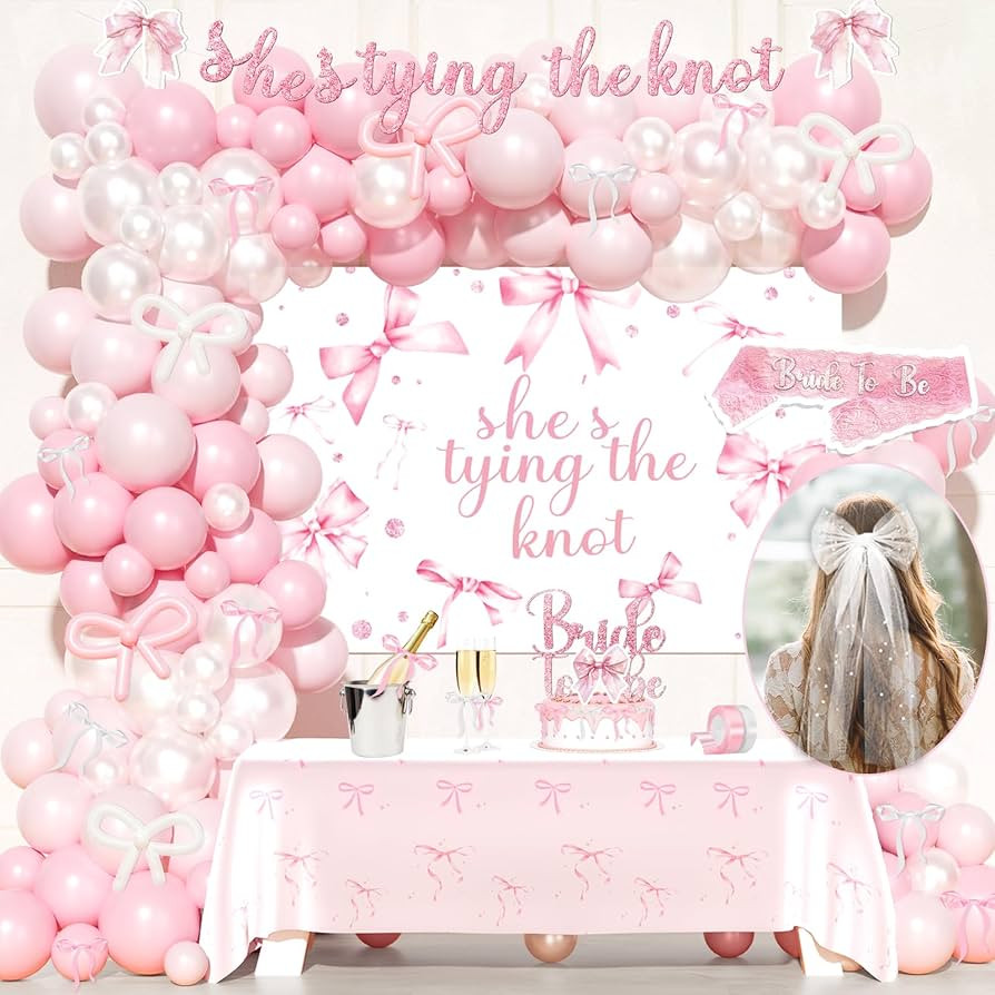 Shes Tying The Knot Bridal Shower Decorations – 108 PCs Pink Bow Party Supplies with Backdrop, ... | Amazon (US)