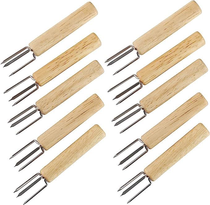 YellRin Corn Holders Set of 10 Stainless Steel Corn on The Cob Holders Fruit Forks with Wood Hand... | Amazon (US)