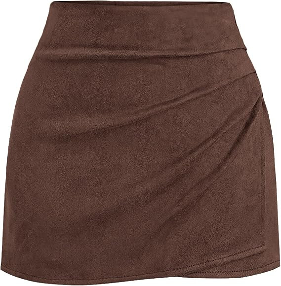 BTFBM Faux Suede Mini Skirts for Women Ruched Wrap Skorts | Amazon (US)