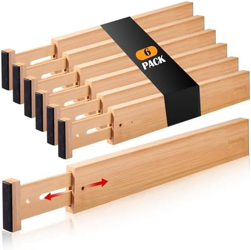 Fabsome Drawer Divider 6 Pack, Bamboo Kitchen Dividers Organizers Adjustable 17''-22'', Wooden Dr... | Amazon (US)