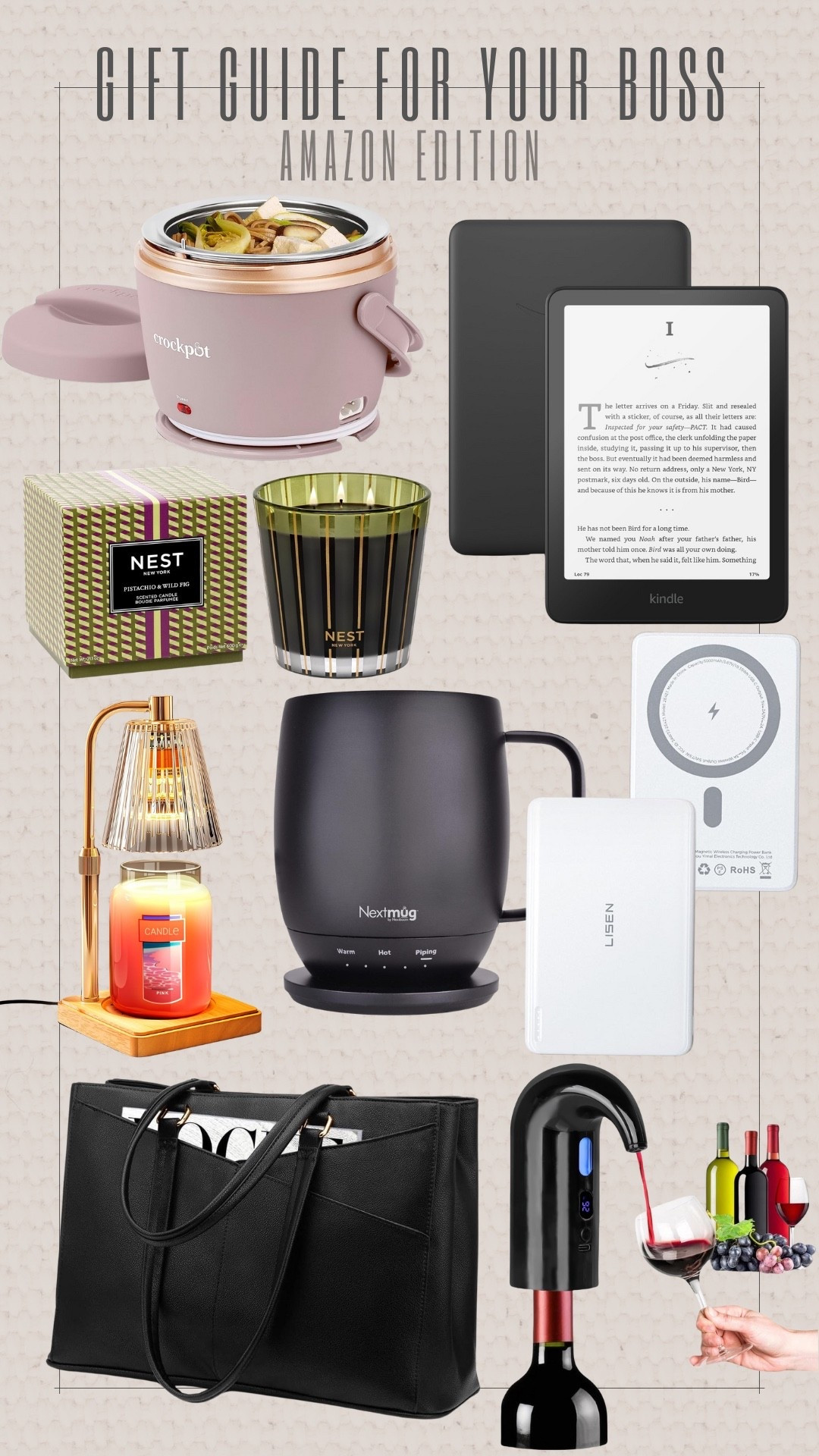 Thoughtful, functional, and effortlessly chic. This Amazon gift guide for your boss brings together the perfect mix of style and practically. From sleek tech and cozy office upgrades to everyday luxuries that make workdays a little brighter. Whether it’s a self-heating mug, an elegant candle, or a smart wine aerator for after hours, these finds strike the right balance between professional and personal. Shop the look to give a gift that’s refine, useful, and sure to impress. 
#GiftGuide #AmazonFinds #BossGifts #Office Essentials #WorkdayFavorites #AudrieDollins #AmazonEdition #HolidayGifting #GiftIdeas #LTKHoliday 

#LTKGiftGuide #LTKSeasonal #LTKHoliday