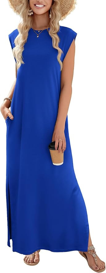 Zeagoo Summer Dresses for Women 2026 Black Long Maxi Sundresses Loose Split Wrinkle-Free Beach Tr... | Amazon (US)