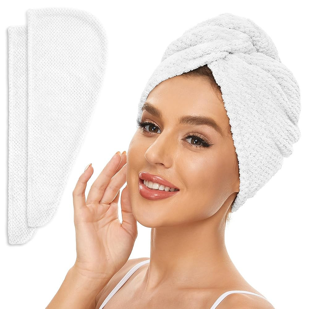 2 Pack Microfiber Hair Towel Wrap for Women, Anti Frizz Quick Drying Hair Turban for All Hair Sty... | Amazon (US)
