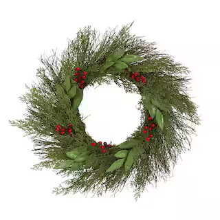 Nearly Natural 20in. Cedar and Ruscus with Berries Artificial Wreath 4362 - The Home Depot | The Home Depot