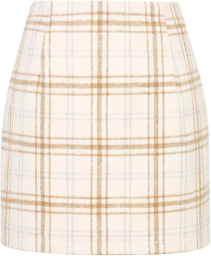 Plaid Mini Skirt for Women High Waist A line Bodycon Pencil Fall Skirts | Amazon (US)