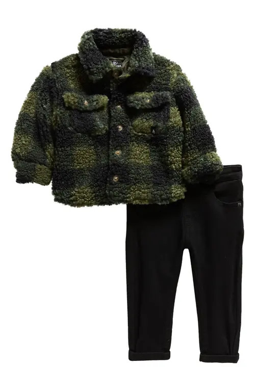 Volcom High Pile Plaid Shirt Jacket & Jeans in Green at Nordstrom, Size 18M | Nordstrom