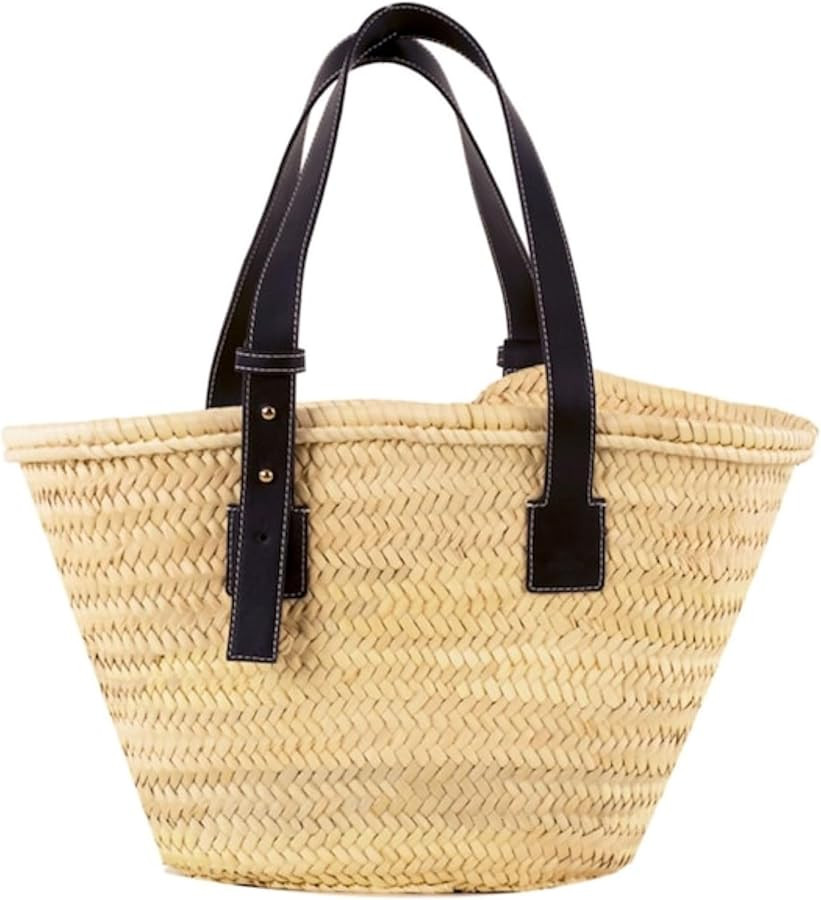 Luxury French Market Basket with Leather Handles – Chic Parisian Style, Straw Beach Bag, Premiu... | Amazon (US)