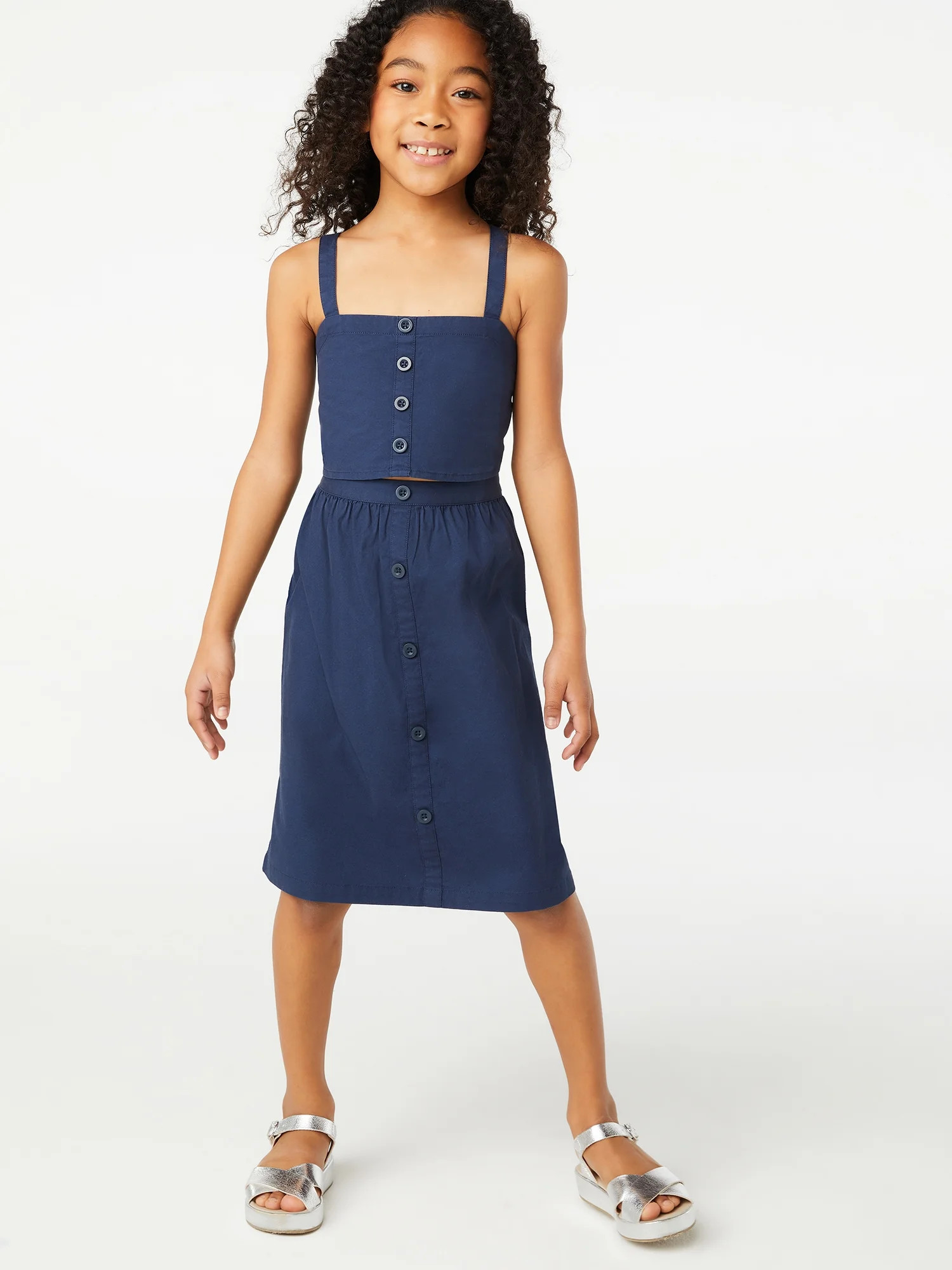 Free Assembly Girls' Cropped Tank and Midi Skirt Set, 2-Piece, Sizes 4-18 - Walmart.com | Walmart (US)