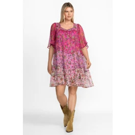 FOXGLOVE SILK MINI DRESS-PLUS SIZE | Johnny Was