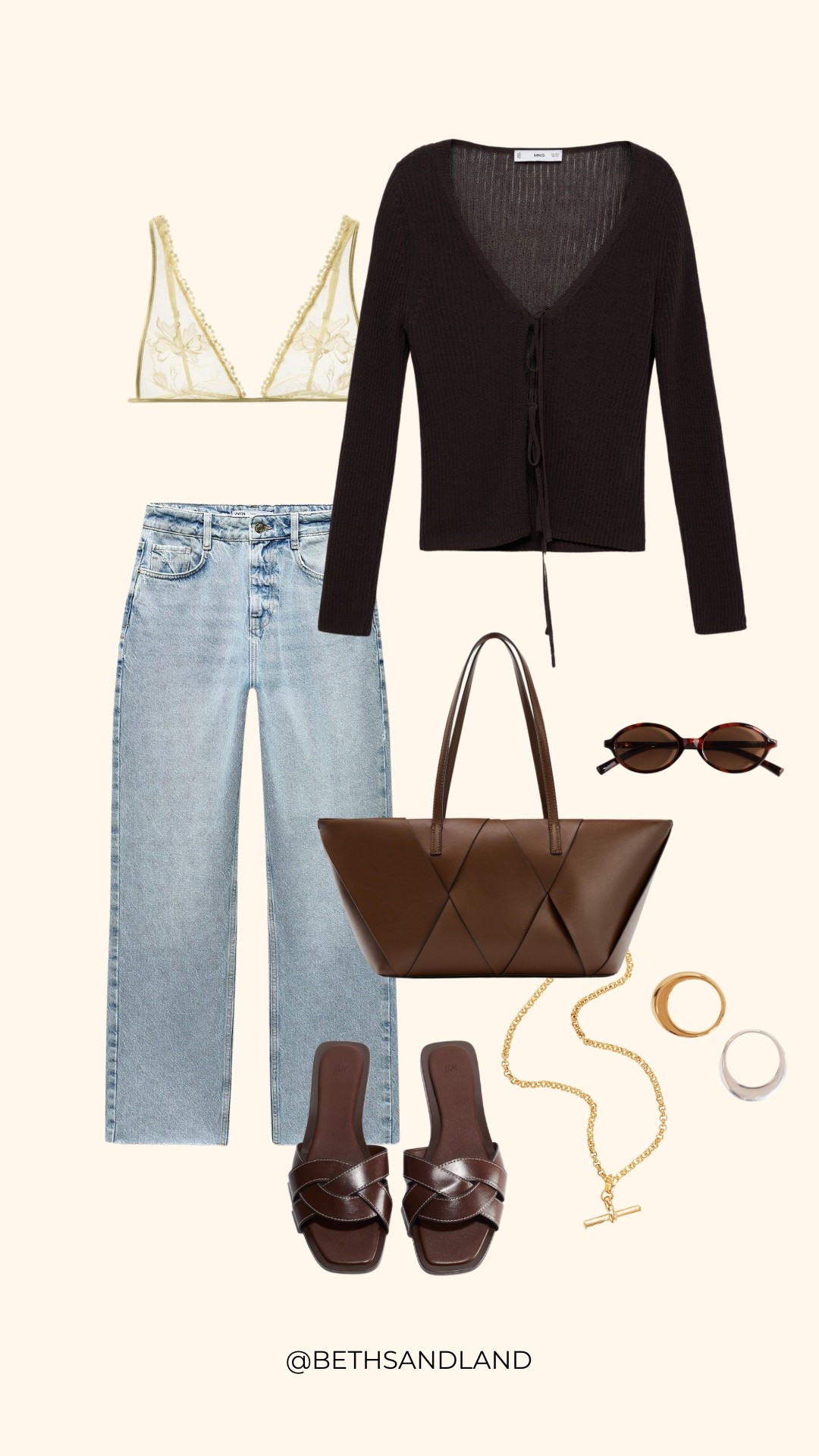 Cute spring outfit - chocolate brown and butter yellow, gold jewellery, jeans and a nice top, Zara, Mango 

#LTKspring #LTKuk #LTKeurope