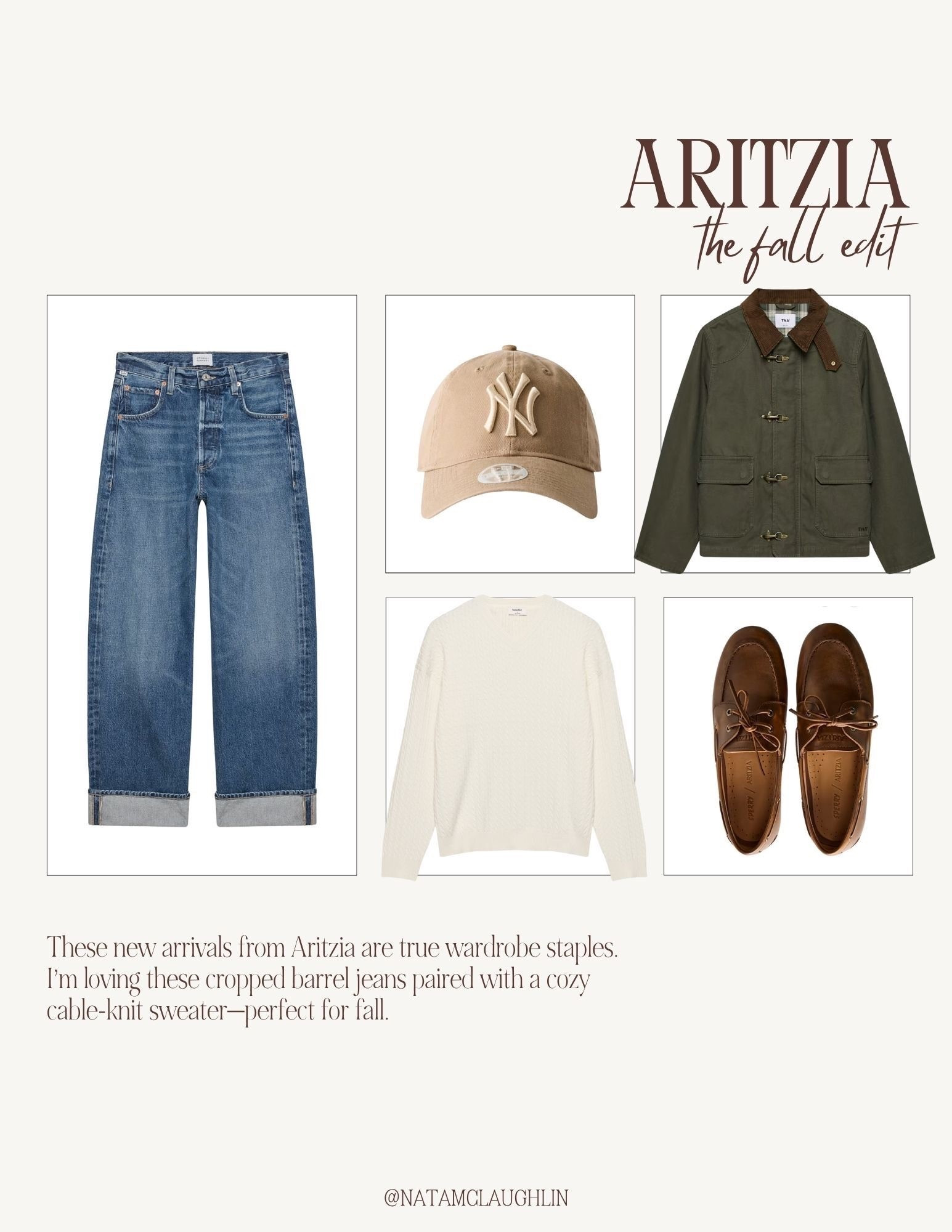 Aritzia fall favorites. These cropped barrel jeans and cable-knit sweater are fall essentials. Great for an everyday casual look. 

#aritzia

#LTKSeasonal #LTKStyleTip #LTKWorkwear