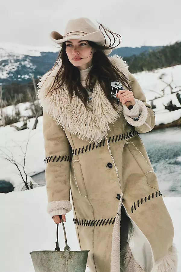 Faux-Suede Longline Coat Jacket | Anthropologie (US)