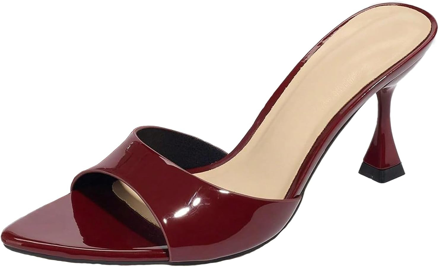 Women's Patent Leather Open Toe Kitten Sandals Fashion Pointed Toe Slip-On Stiletto Heel Mule San... | Amazon (US)