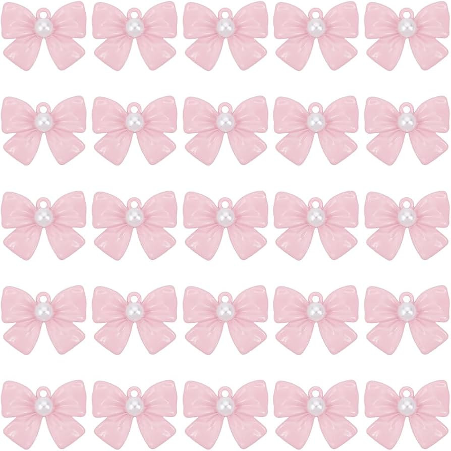 SUNNYCLUE 1 Box 30Pcs Pink Bowknot Charms Metal Bow Charm Bulk Alloy Imitation Pearl Bowknots Tie... | Amazon (US)
