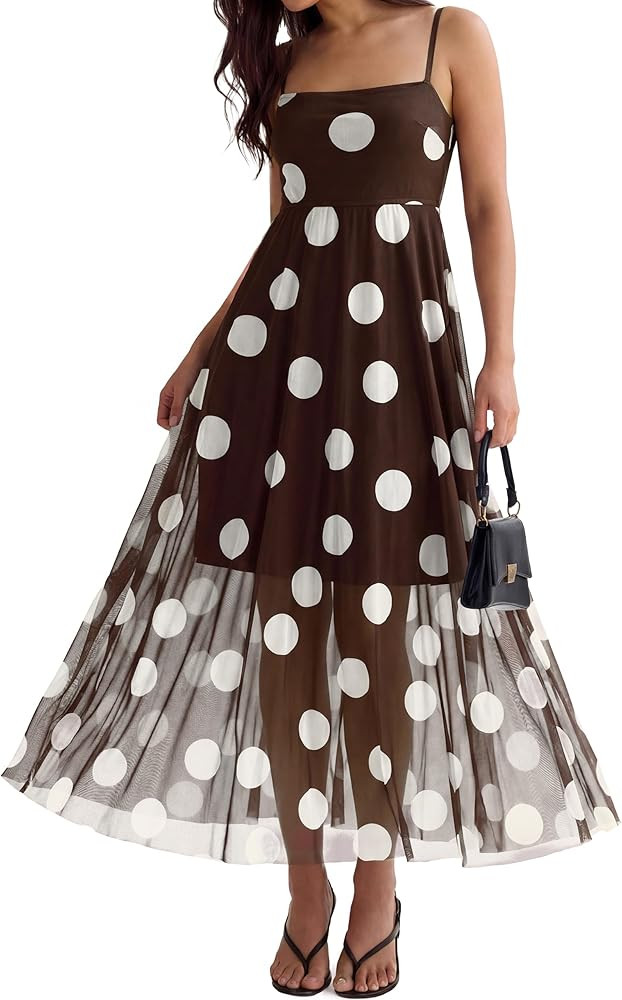 Glamaker Womens Summer Maxi Dress Spaghetti Strap Smocked Backless Mesh Long Flowy Boho Beach Wed... | Amazon (US)