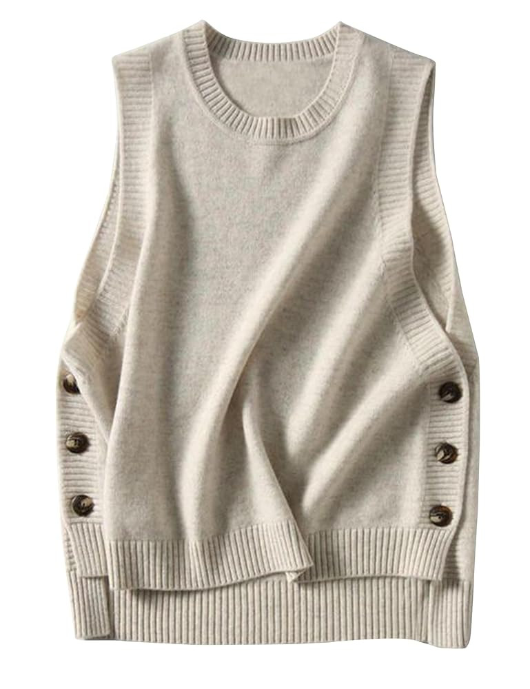 HangNiFang Women's Round Neck Sleeveless Pullover Ribbed Knit Sweater Vest Top | Amazon (US)