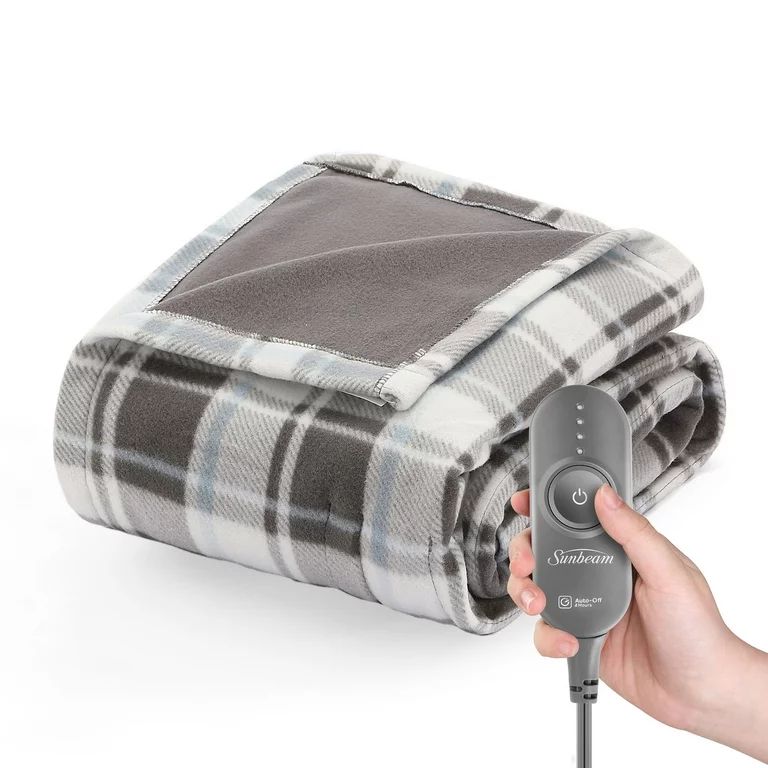 Sunbeam Fleece Electric Heated Throw Blanket, Gray and White Buffalo Plaid, 50" x 60" | Walmart (US)