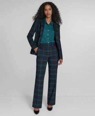 Tommy Hilfiger Womens Watch Plaid Slim Fit Blazer Bootcut Trousers Pleated Long Sleeve Button Down | Macy's