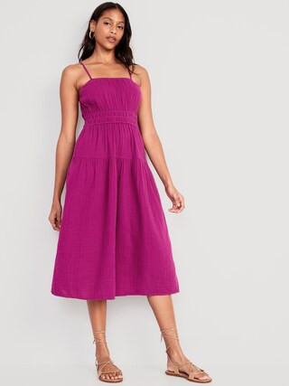 Waist-Defined Smocked Tiered Midi Cami Dress for Women | Old Navy (US)