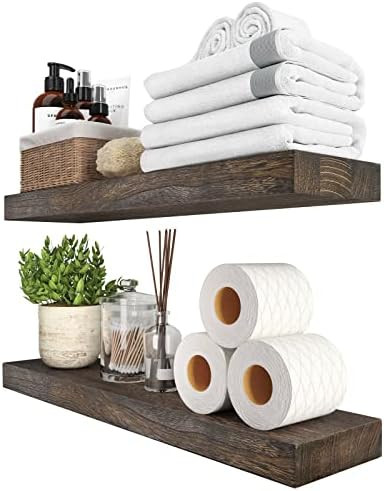 Floating Shelves Rustic Natural Wood Wall Shelf Open Shelving Farmhouse Live Edge Light Wooden Wa... | Amazon (US)