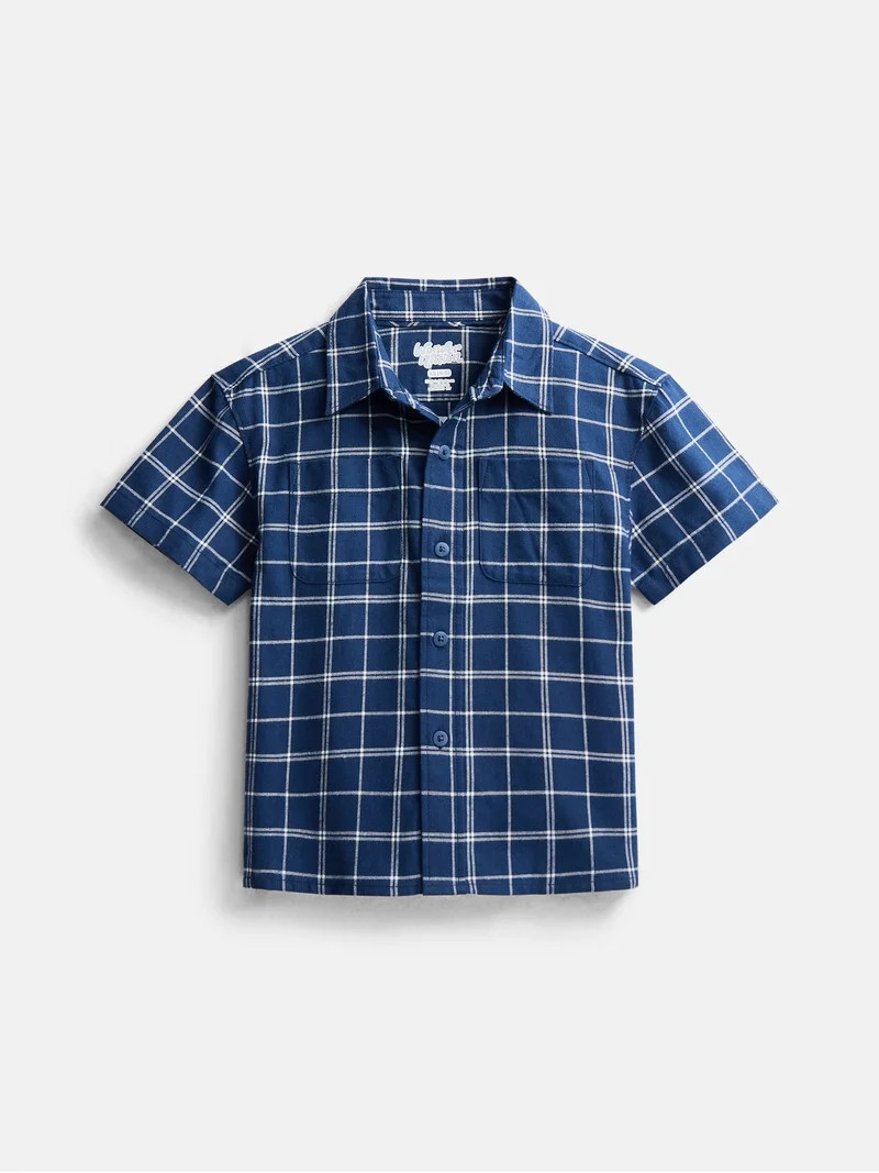 Wonder Nation Boys' Button Front Cotton Shirt with Short Sleeves, Sizes 4-18 & Husky | Walmart (US)