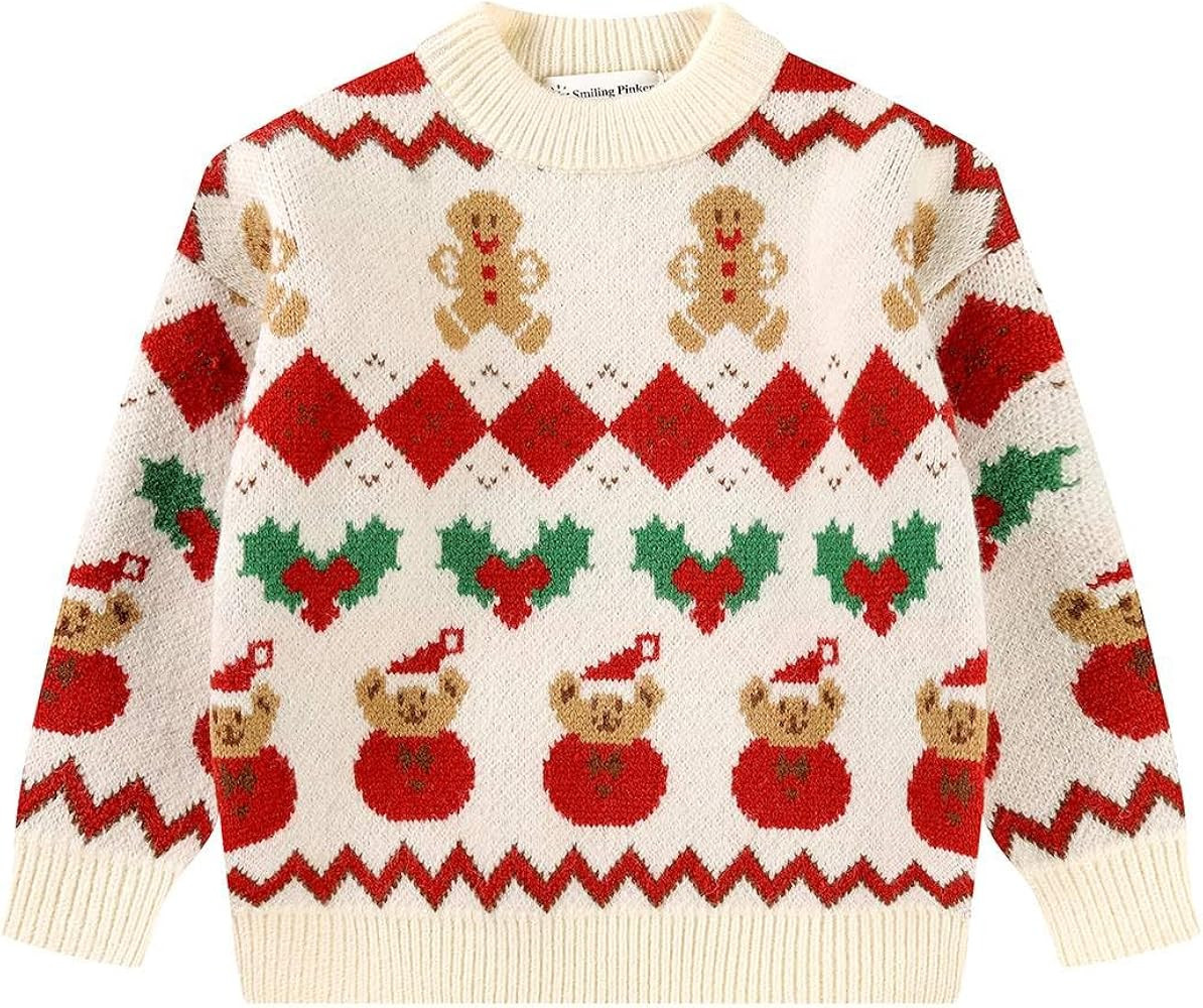 SMILING PINKER Little Girls Christmas Sweater Chunky Knitted Santa Reindeer Pullover Warm Winter ... | Amazon (US)