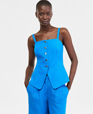 Women's Linen-Blend Spaghetti-Strap Vest | Macy's
