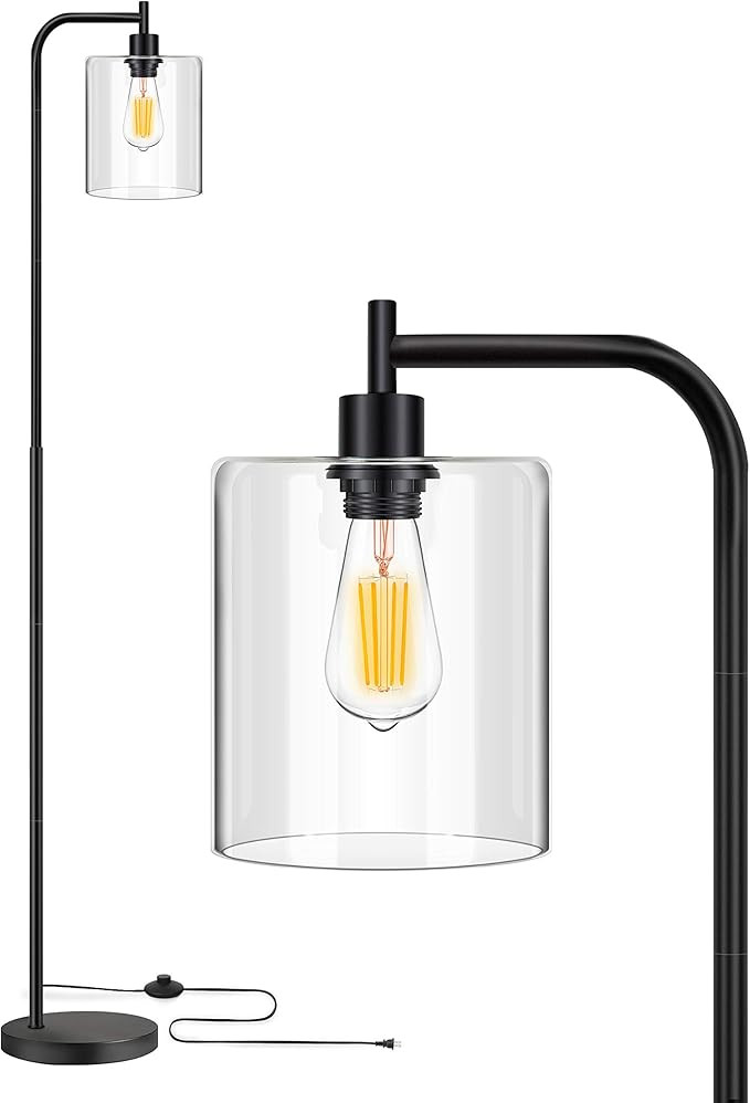 Industrial Floor Lamp, Modern Standing Lamps with Hanging Clear Glass Shade, Classic Reading Tall... | Amazon (US)