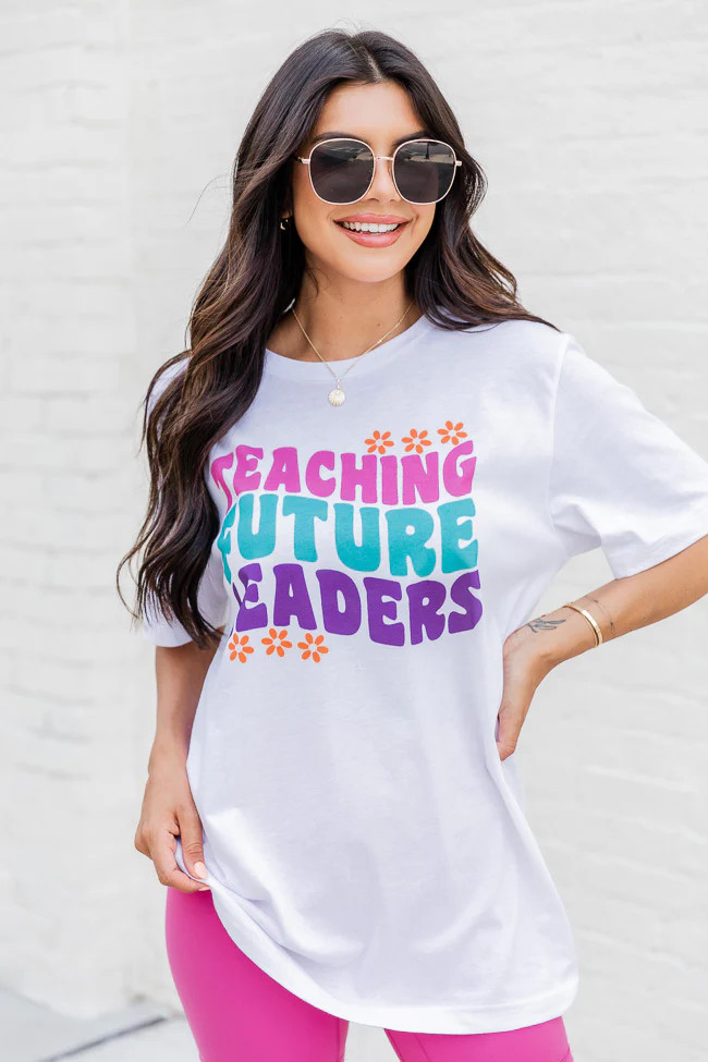Teaching Future Leaders White Graphic Tee | Pink Lily