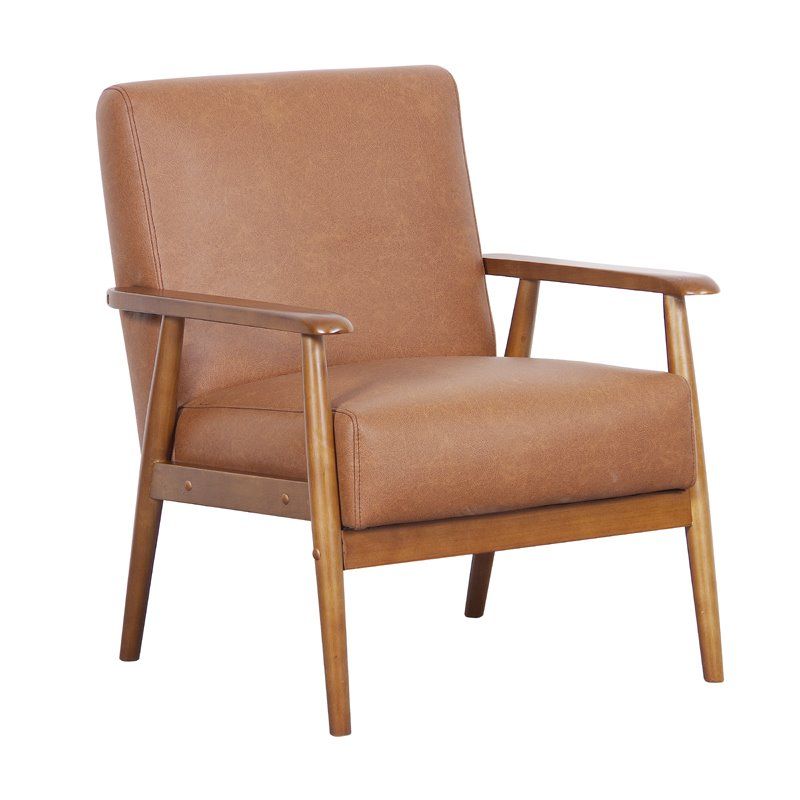 Home Fare Wood Frame Faux Leather Accent Chair in Lummus Cognac | Cymax Stores