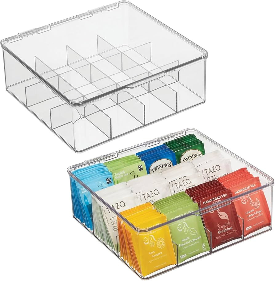 mDesign Plastic Stackable Tea Bag Storage Bin Organizer Box Holder with Lid for Kitchen Cabinets,... | Amazon (US)