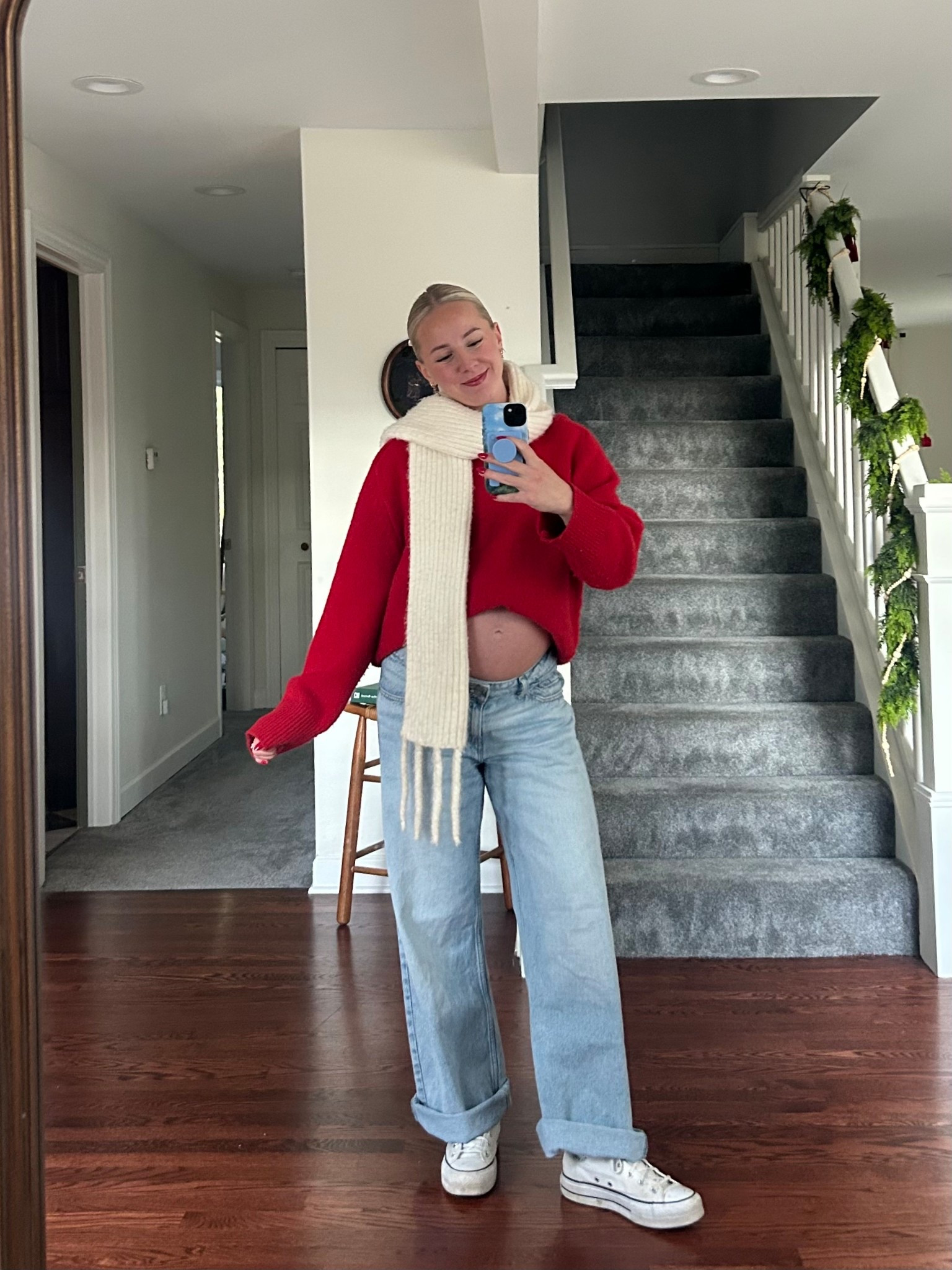 Currently 25 weeks pregnant! 
Large for the sweater and size 29 jeans :) 

#LTKBump #LTKHoliday #LTKSeasonal