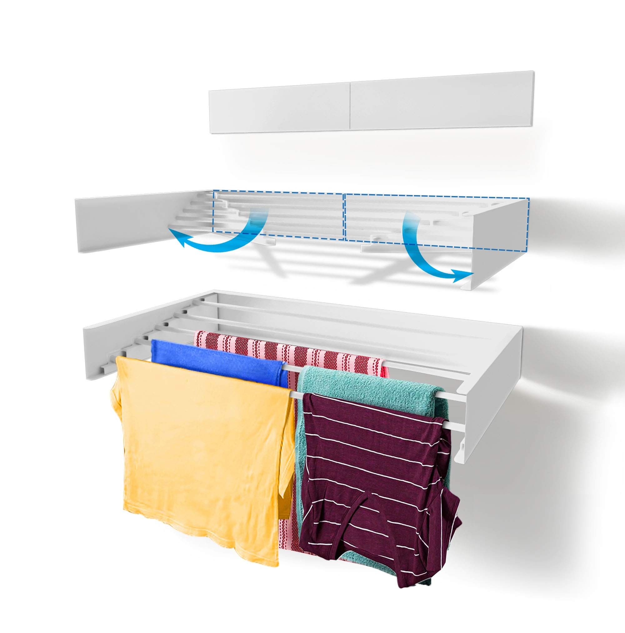 Laundry Drying Rack (28-INCH White), Wall Mounted, Retractable Clothes Drying Rack, 40lbs Capacity, 11.6 Linear Ft, with Wall Template and Long Screwdriver Bit | Amazon (US)