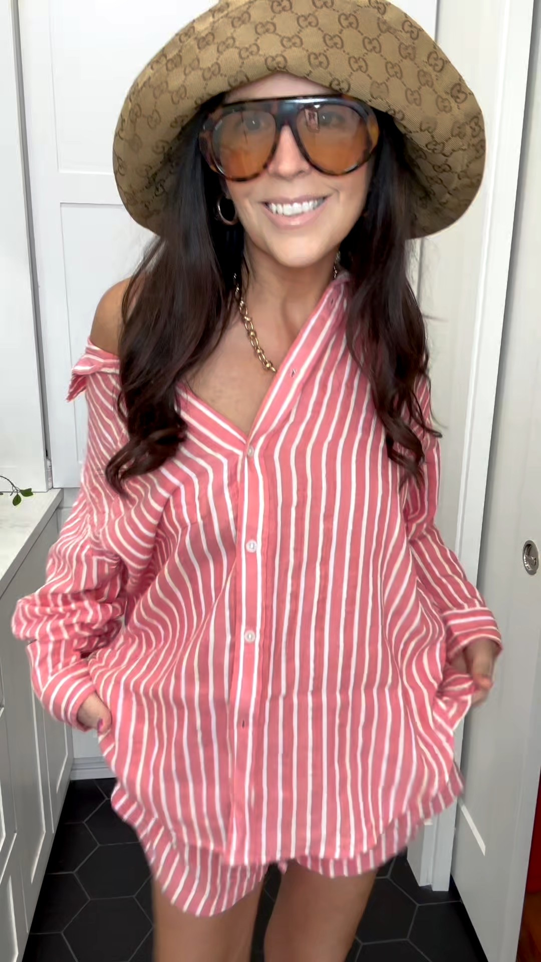 Rancher hat: Olive and Pique, Kalani hat  https://oliveandpique.com/products/kalani-1 
Gucci hat: vintage 
Trucker hat with Gucci patches: custom hat 

#LTKootd #LTKOver40 #LTKgrwm