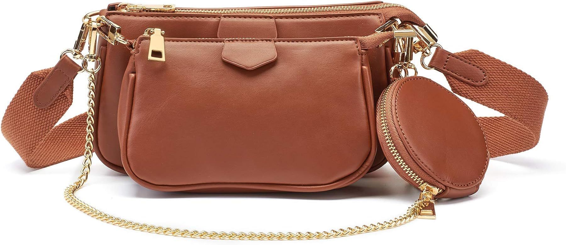 Small Crossbody Bag for Women Multi-Pochette Shape Golden Zippy Shoulder Bag with Coin Purse incl... | Amazon (CA)