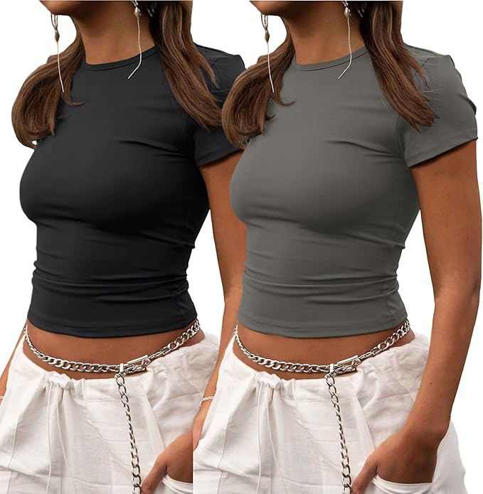 ZHENWEI Crop Workout Tops for Women Pack Summer Short Sleeve Gym Athletic Compression Shirts Cute... | Amazon (US)