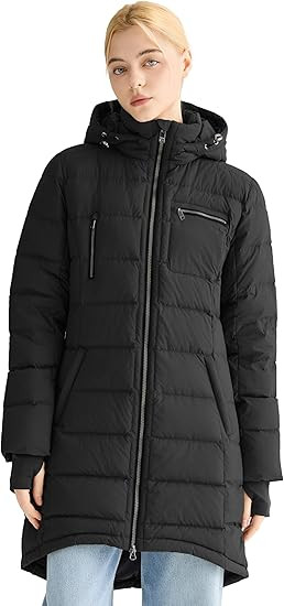 Orolay Women's Winter Down Jacket Long Quilted Puffer Coat Warm Hooded Slim Fit Outerwear | Amazon (US)