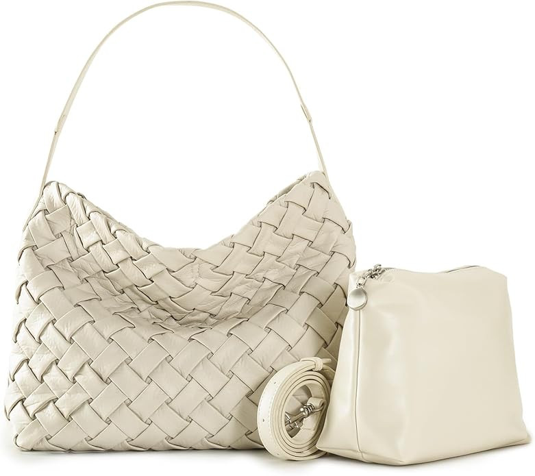 Woven Bag with Purse Set for Women, Vegan Leather Tote Bag Handmade Shoulder Bag Top-handle Handb... | Amazon (US)